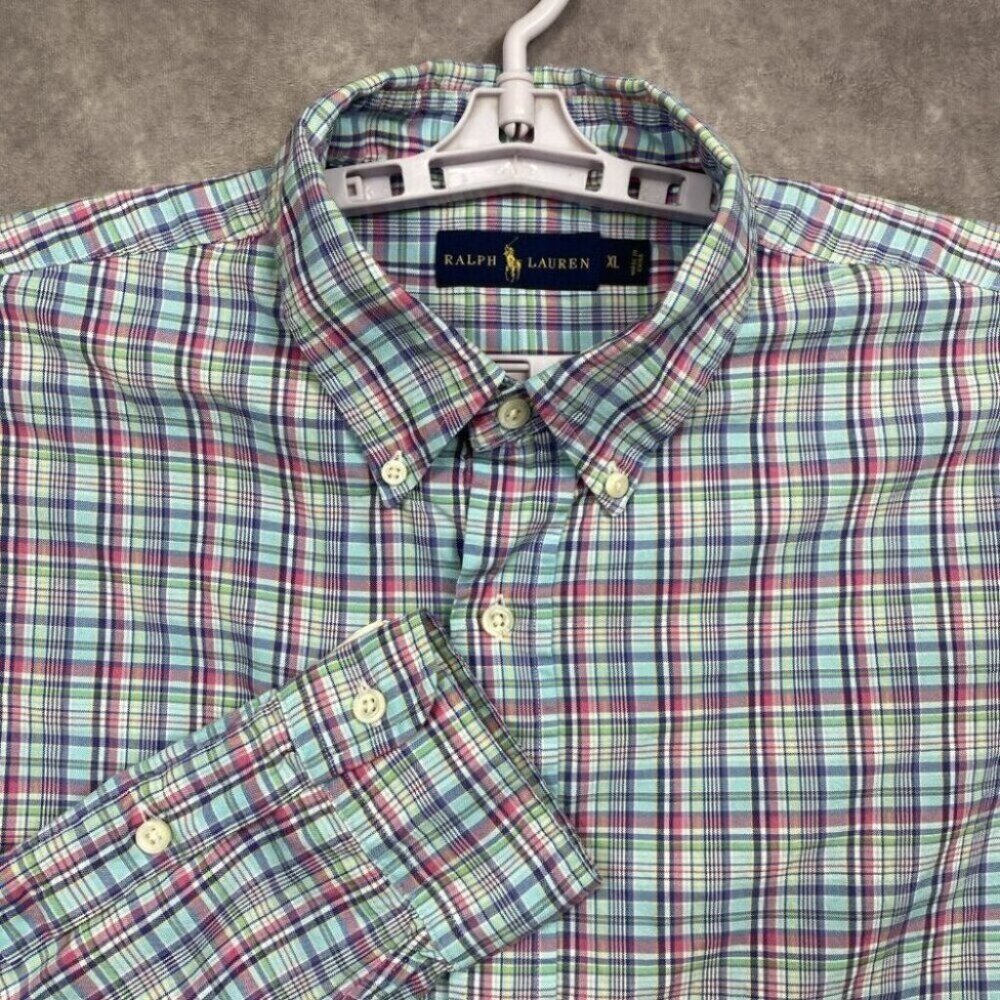 Ralph Lauren Button Down Shirt Mens XL Pastel Plaid L/S Casual Preppy